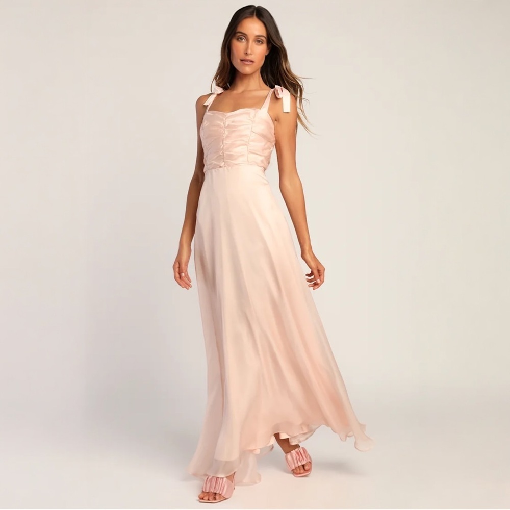 Lulus Best Memories Organza Tie-Strap Maxi Dress In Light Pink | Coquette Gown - Picture 10 of 10
